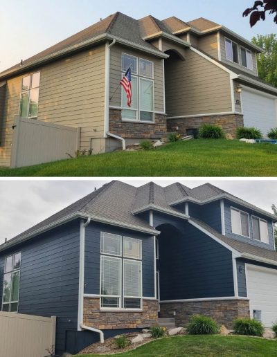 Exterior home repaint before and after