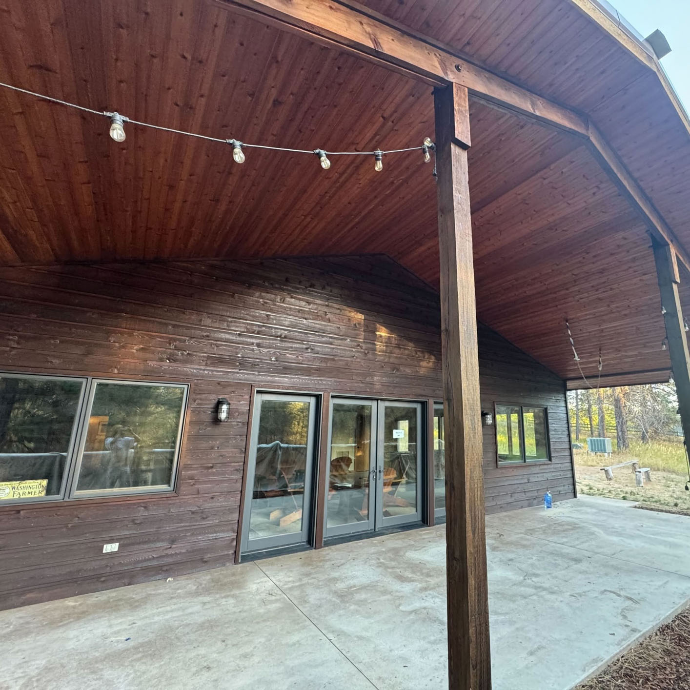 Stained wood pergola