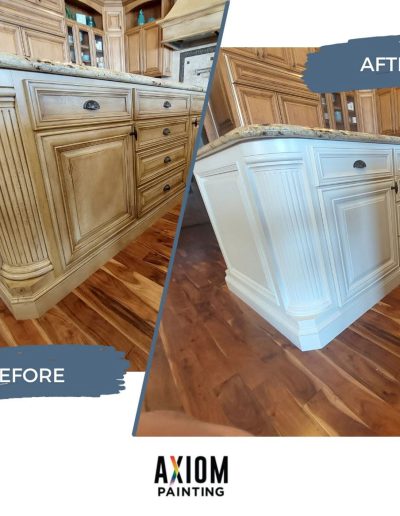 Interior kitchen island cabinet painting before and after